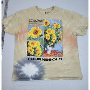 Claude Monet Graphic T Shirt Mens Large Brown Tie Die Floral‎ Sunflower Art Crew